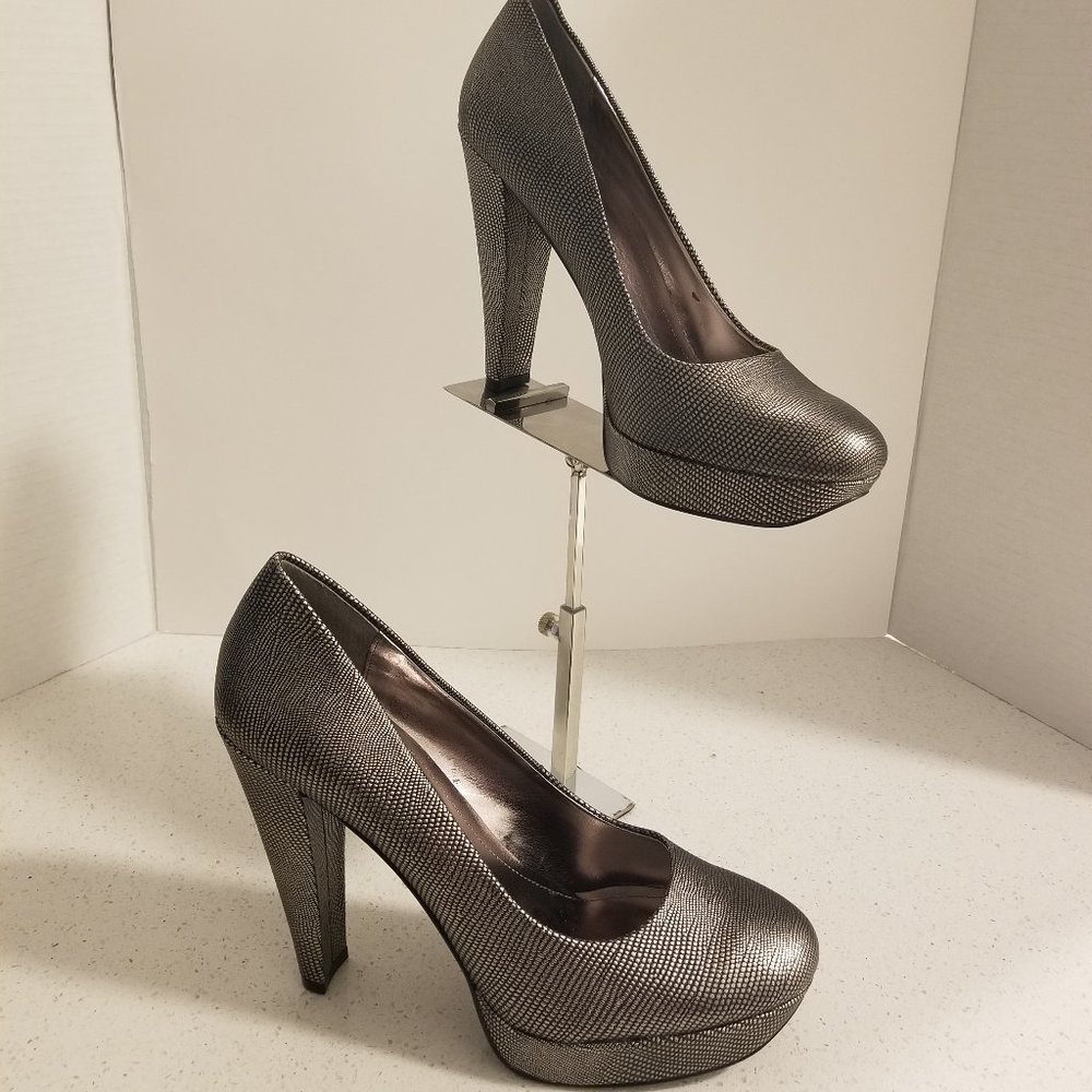 Calvin Klein silver metallic heels